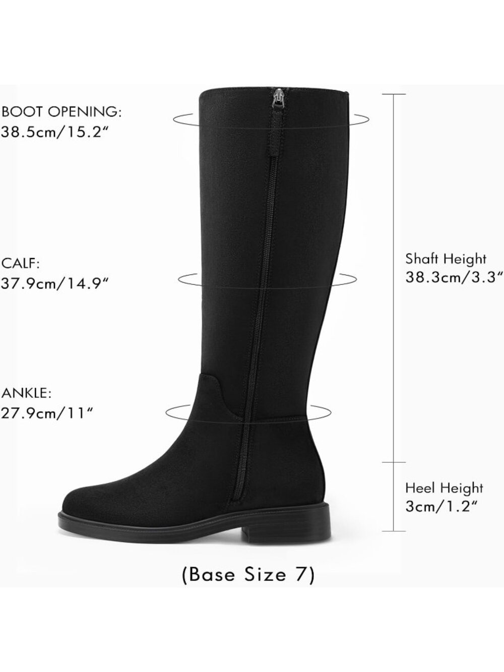 Women's Black Suede Closed Round Toe Side Zipper Chunky Low Heel Casual Boots - Picture 6 of 6
